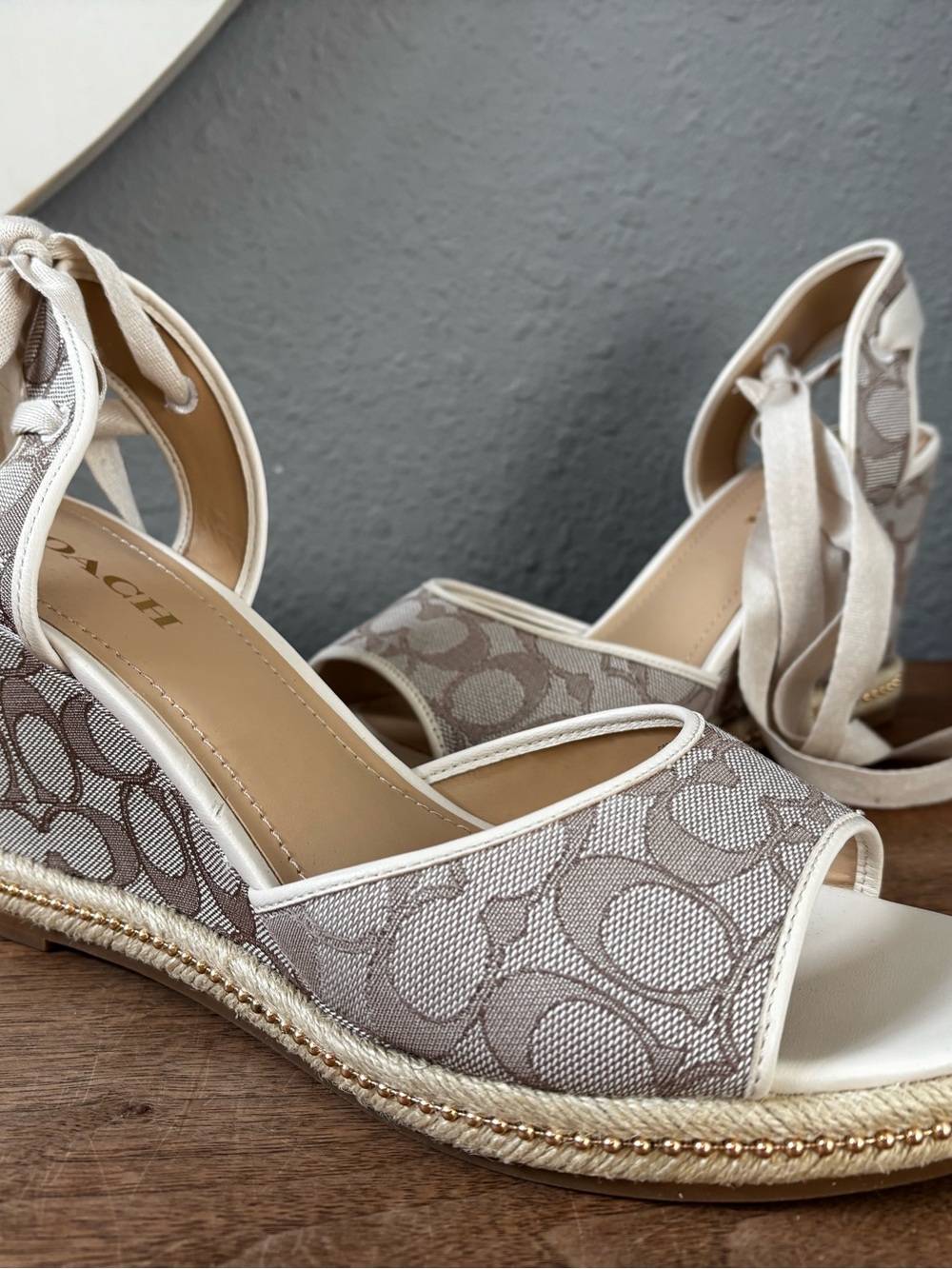 Coach Women's Page Signature Ankle-Tie Wedge Sandals 11 - Picture 2 of 12